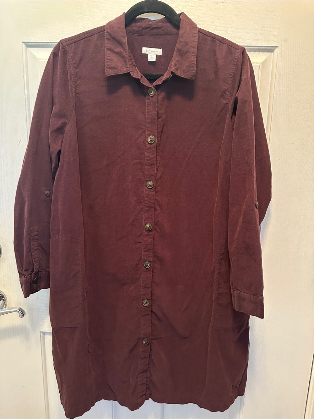 J. Jill Long Button-Front Shirt Dress in Neutral Brown Size MP